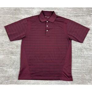 Pro Tour Polo Shirt Mens Medium Burgundy Performance Golf Striped Short Sleeve